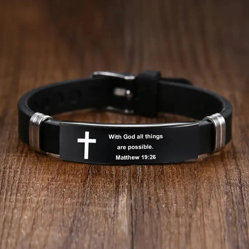 5– Bible Inspirational Words Bracelet Cross Jesus Saint Faith Sports Adjustable Stainless Steel Gifts