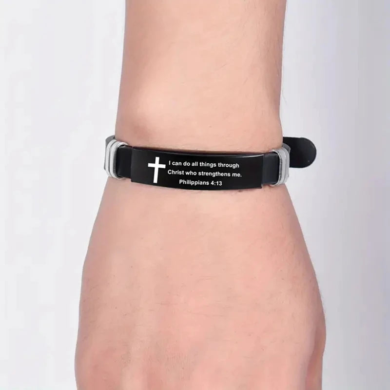 5– Bible Inspirational Words Bracelet Cross Jesus Saint Faith Sports Adjustable Stainless Steel Gifts