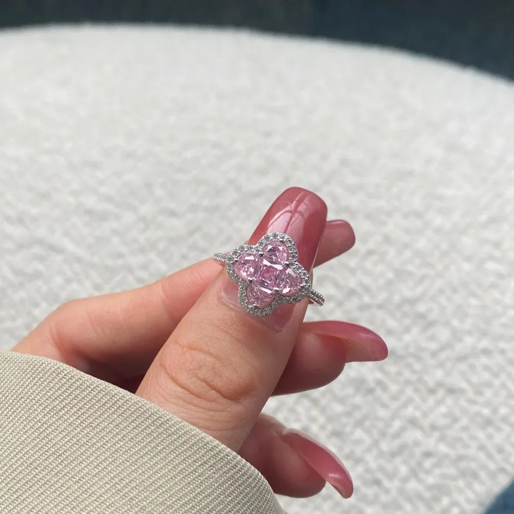 Shiny 5A Cubic Zirconia Four Clover Rings for Women CZ Lucky Ring Daily Classic Jewelry Lady Party Banquet Gifts