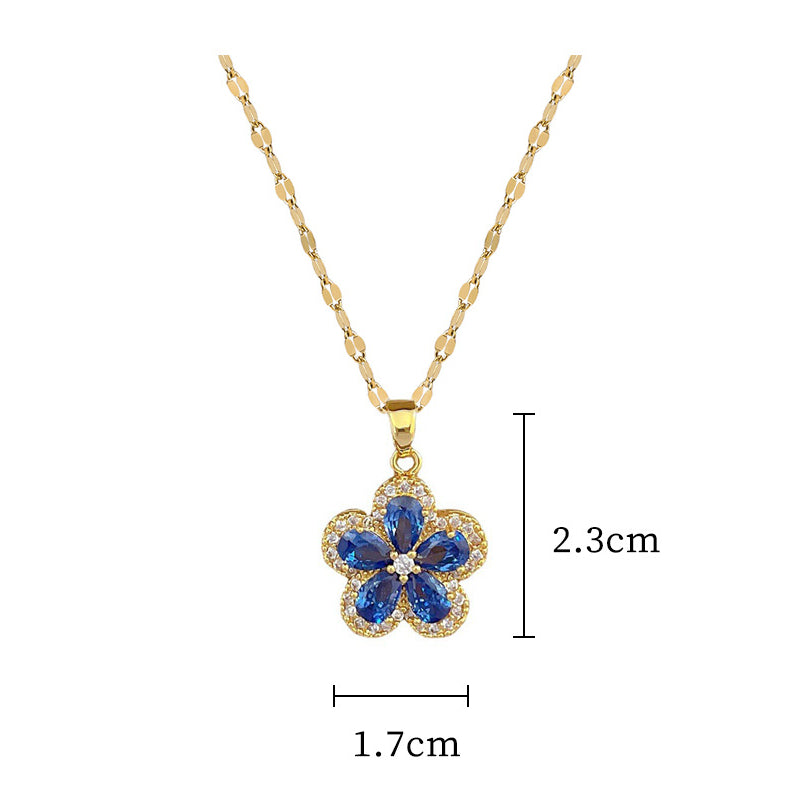1– Stainless Steel Cherry Flower Pendant Necklace Earrings Ear Sets Wedding Bridal Cubic Zirconia Crystal Jewelry Sets Wholesale