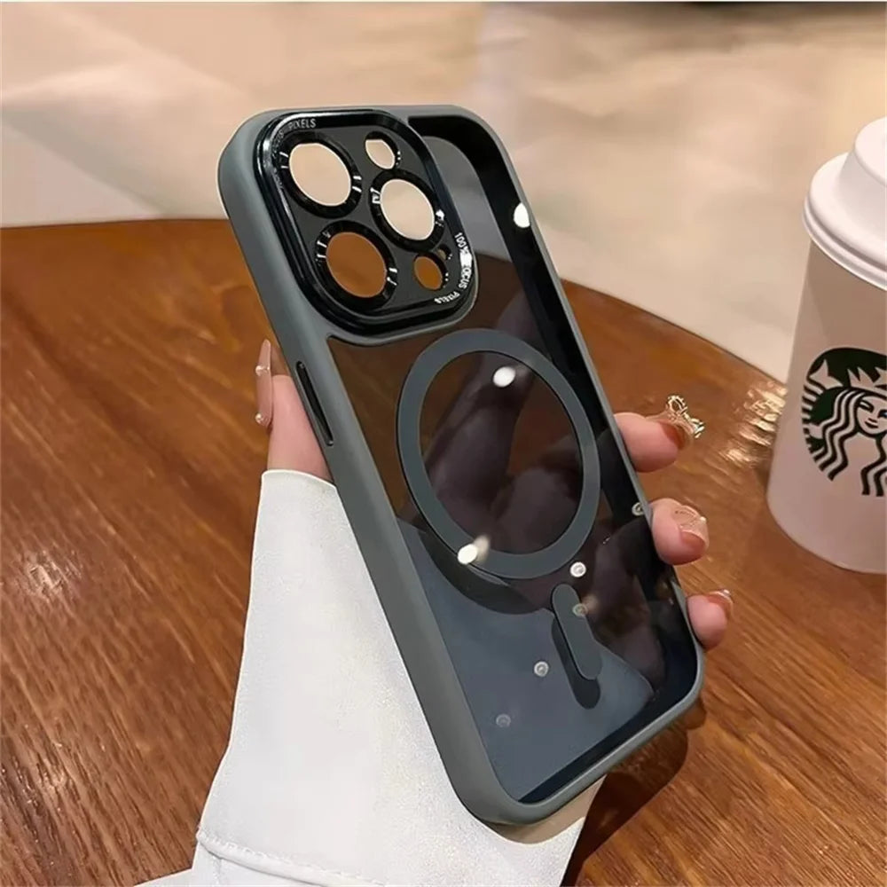 9– Magsafe Magnetic Metal Lens Protection Clear Phone Cases For iPhone 16 15 14 13 12 11 Pro Max 16 Plus Wireless Charge Cover