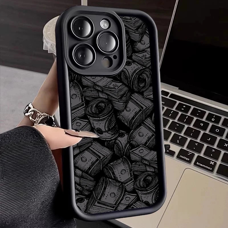 Pink Dollars Full-Coverage Banknote Design Silicone Phone Case For iPhone 16 15 14 13 12 11 Pro Max X XS XR 7 8 Plus Cover