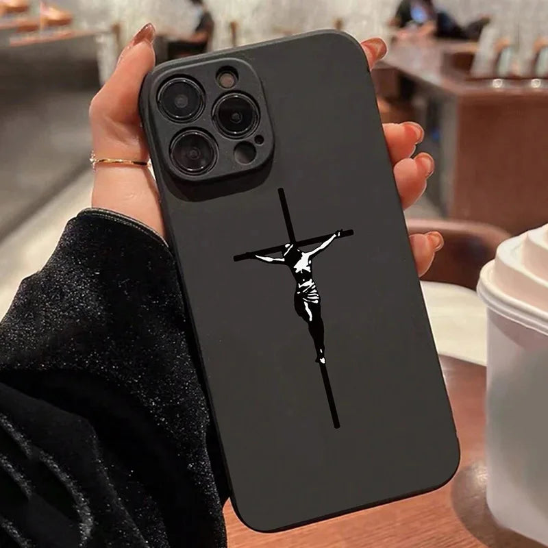 Iphone 16 15 14 13 12 11 Pro Max Jesus Cross Painted Phone Case For iPhone XS X XR 7 8 Plus Mini SE 2020 2022