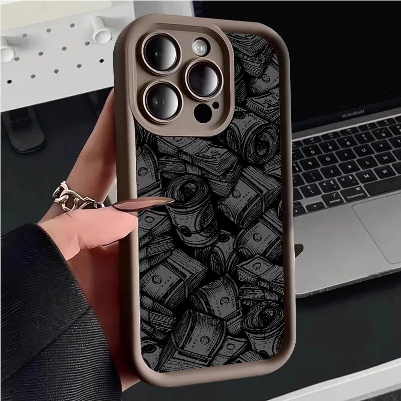 Pink Dollars Full-Coverage Banknote Design Silicone Phone Case For iPhone 16 15 14 13 12 11 Pro Max X XS XR 7 8 Plus Cover