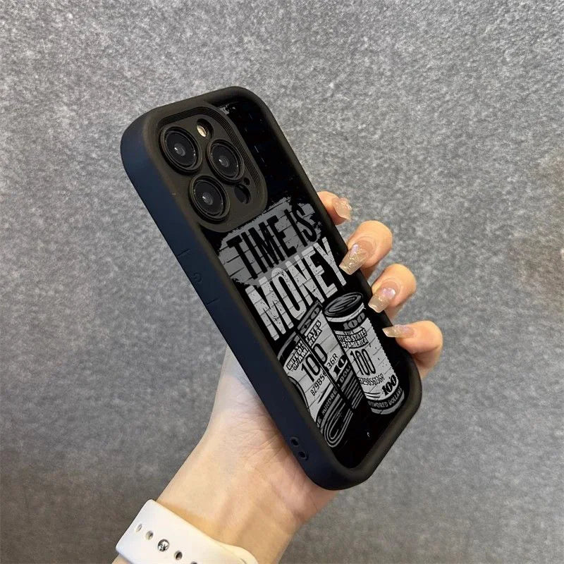 Luxury Phone Case For iPhone 16 15 14 12 11 13 Pro Max Time is Money Printed Soft Cover For iPhone 7 8 15 16 Plus X XS Case