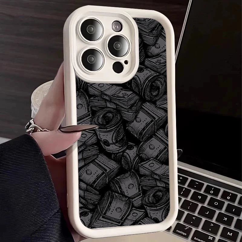 Pink Dollars Full-Coverage Banknote Design Silicone Phone Case For iPhone 16 15 14 13 12 11 Pro Max X XS XR 7 8 Plus Cover
