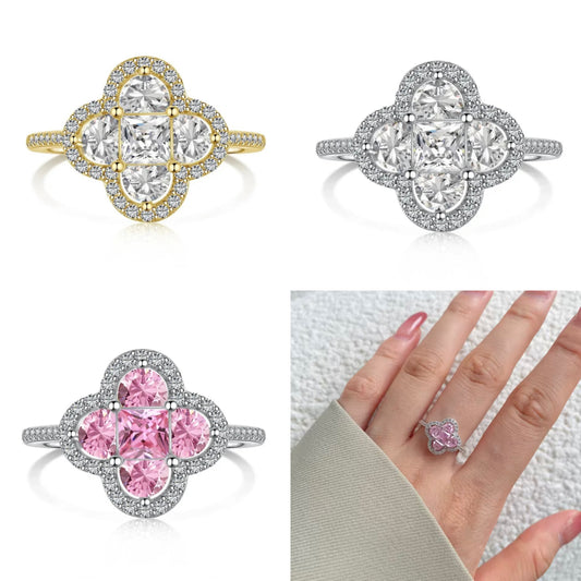 Shiny 5A Cubic Zirconia Four Clover Rings for Women CZ Lucky Ring Daily Classic Jewelry Lady Party Banquet Gifts
