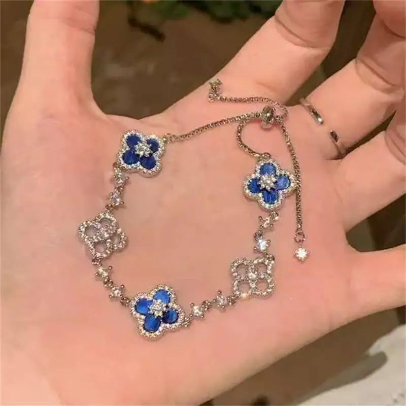 2– Fashion Shell Stone Crystal Pink Mother-Of-Pearl Four-Leaf Clover Bracelet For Women Personalized Vintage Jewelry Accessories