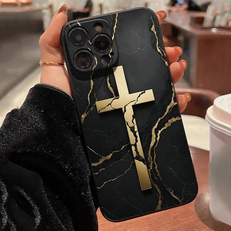 Iphone 16 15 14 13 12 11 Pro Max  Jesus Cross Painted Phone Case For iPhone XS X XR 7 8 Plus Mini SE 2020 2022