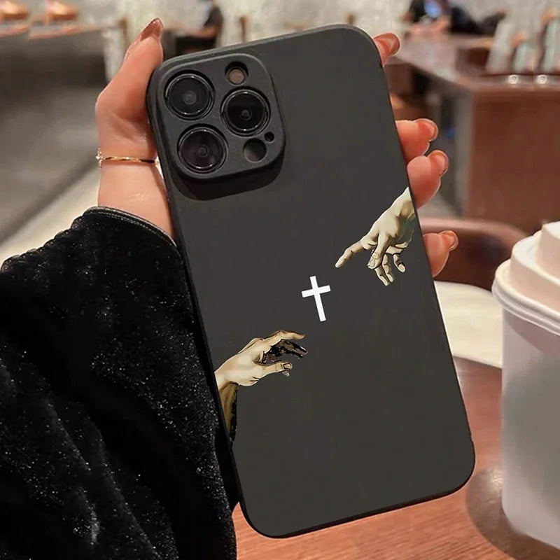 Iphone 16 15 14 13 12 11 Pro Max  Jesus Cross Painted Phone Case For iPhone XS X XR 7 8 Plus Mini SE 2020 2022