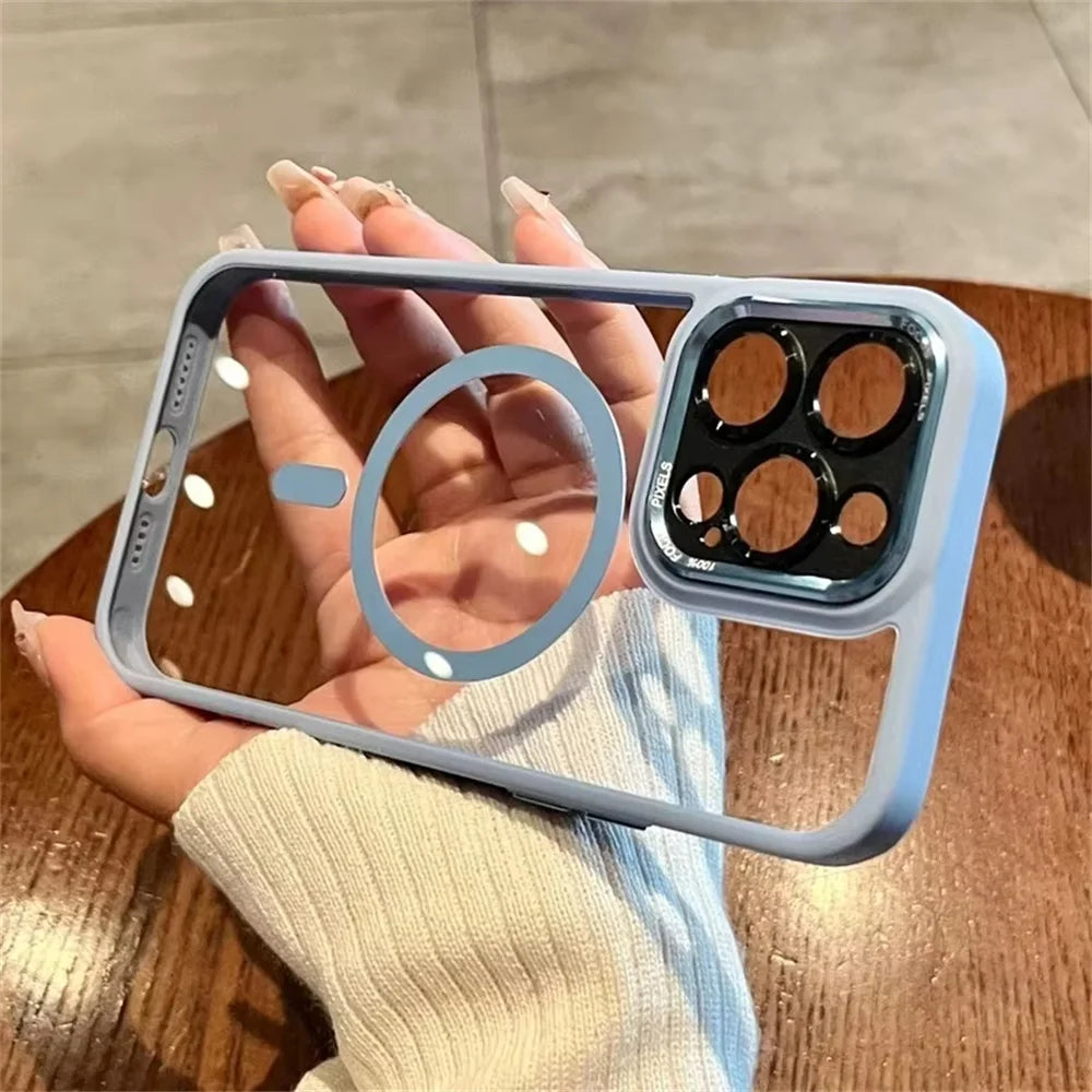9– Magsafe Magnetic Metal Lens Protection Clear Phone Cases For iPhone 16 15 14 13 12 11 Pro Max 16 Plus Wireless Charge Cover