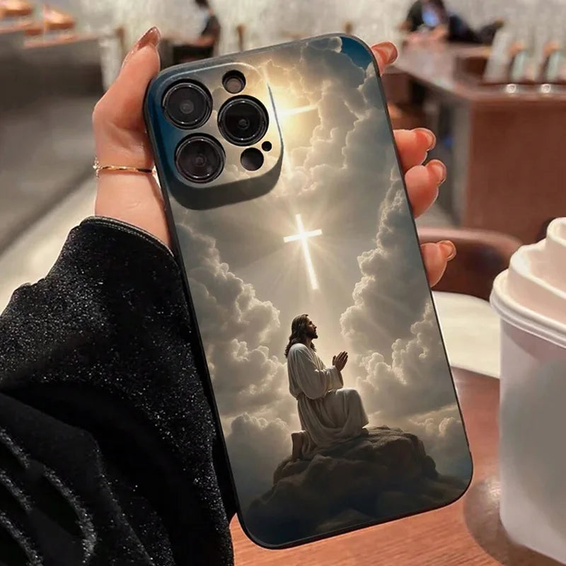 Iphone 16 15 14 13 12 11 Pro Max  Jesus Cross Painted Phone Case For iPhone XS X XR 7 8 Plus Mini SE 2020 2022
