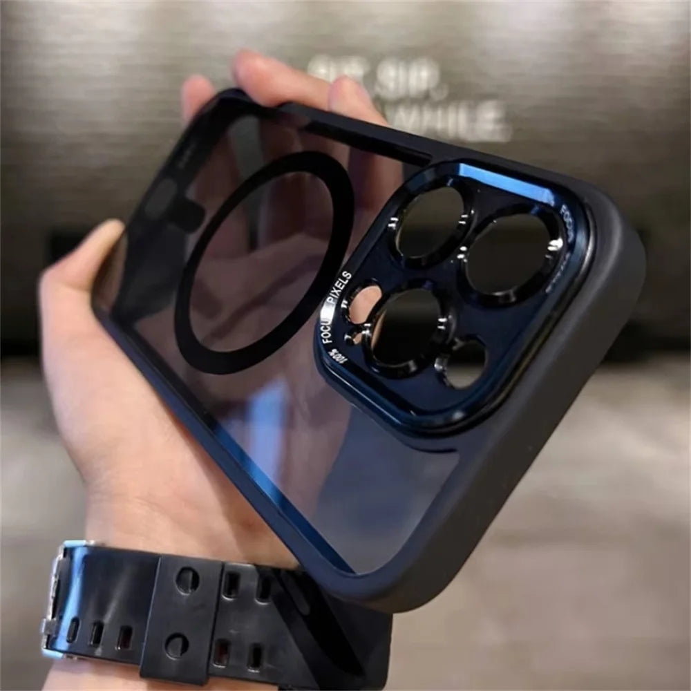 9– Magsafe Magnetic Metal Lens Protection Clear Phone Cases For iPhone 16 15 14 13 12 11 Pro Max 16 Plus Wireless Charge Cover