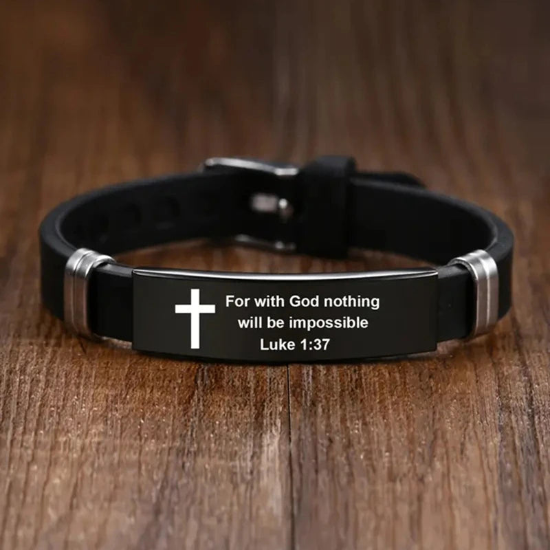 5– Bible Inspirational Words Bracelet Cross Jesus Saint Faith Sports Adjustable Stainless Steel Gifts
