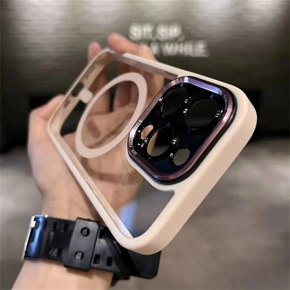 9– Magsafe Magnetic Metal Lens Protection Clear Phone Cases For iPhone 16 15 14 13 12 11 Pro Max 16 Plus Wireless Charge Cover