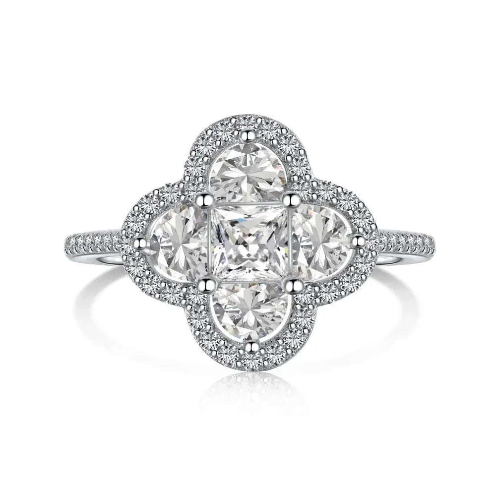 Shiny 5A Cubic Zirconia Four Clover Rings for Women CZ Lucky Ring Daily Classic Jewelry Lady Party Banquet Gifts