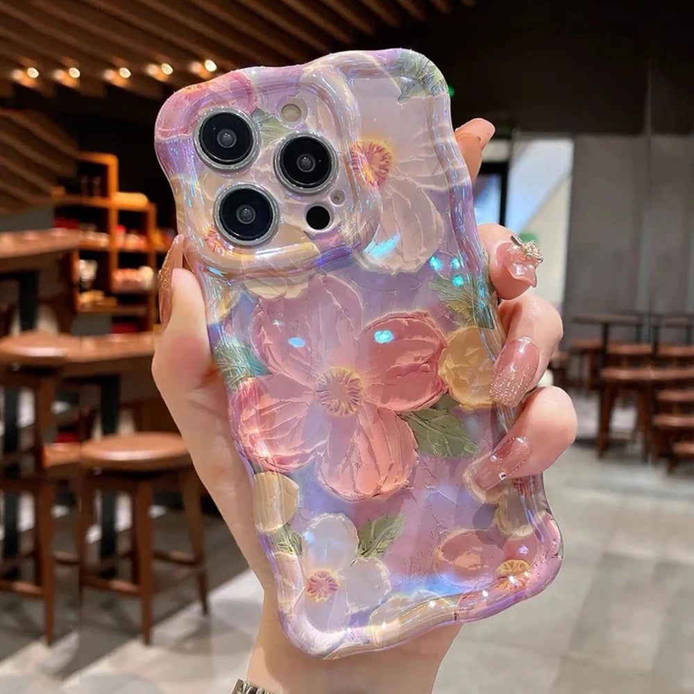 9– Retro Oil Painting Phone Case For iPhone 13 14 15 16 ProMax 12 11 Luxury Flower Print Shockproof Silicone Cover Artistic Decor