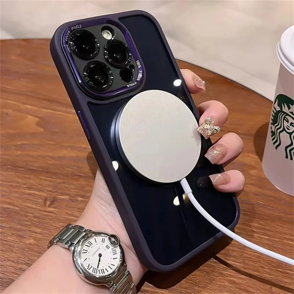 9– Magsafe Magnetic Metal Lens Protection Clear Phone Cases For iPhone 16 15 14 13 12 11 Pro Max 16 Plus Wireless Charge Cover