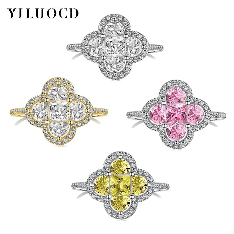 Shiny 5A Cubic Zirconia Four Clover Rings for Women CZ Lucky Ring Daily Classic Jewelry Lady Party Banquet Gifts