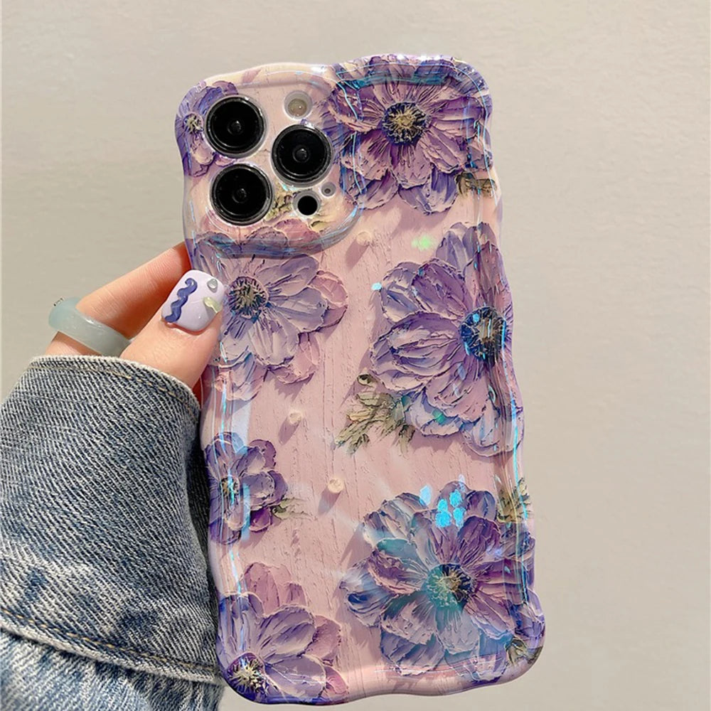 9– Retro Oil Painting Phone Case For iPhone 13 14 15 16 ProMax 12 11 Luxury Flower Print Shockproof Silicone Cover Artistic Decor
