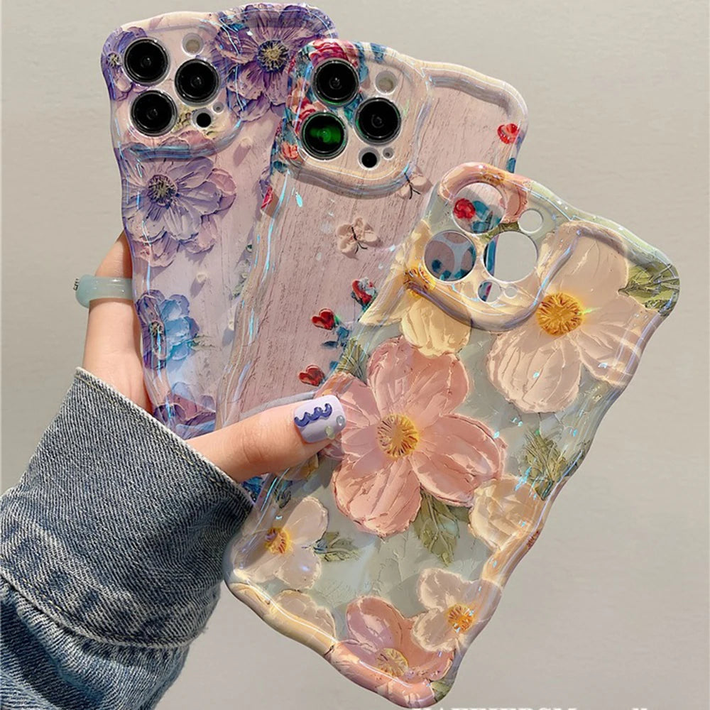 9– Retro Oil Painting Phone Case For iPhone 13 14 15 16 ProMax 12 11 Luxury Flower Print Shockproof Silicone Cover Artistic Decor