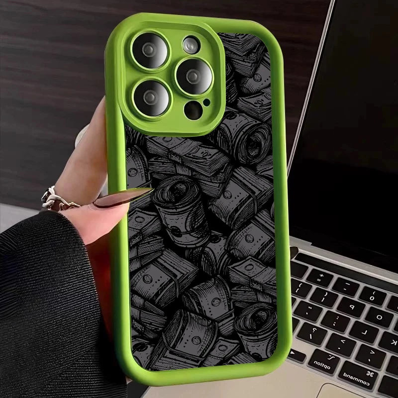 Pink Dollars Full-Coverage Banknote Design Silicone Phone Case For iPhone 16 15 14 13 12 11 Pro Max X XS XR 7 8 Plus Cover
