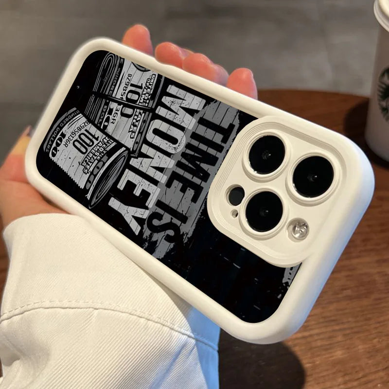 Luxury Phone Case For iPhone 16 15 14 12 11 13 Pro Max Time is Money Printed Soft Cover For iPhone 7 8 15 16 Plus X XS Case