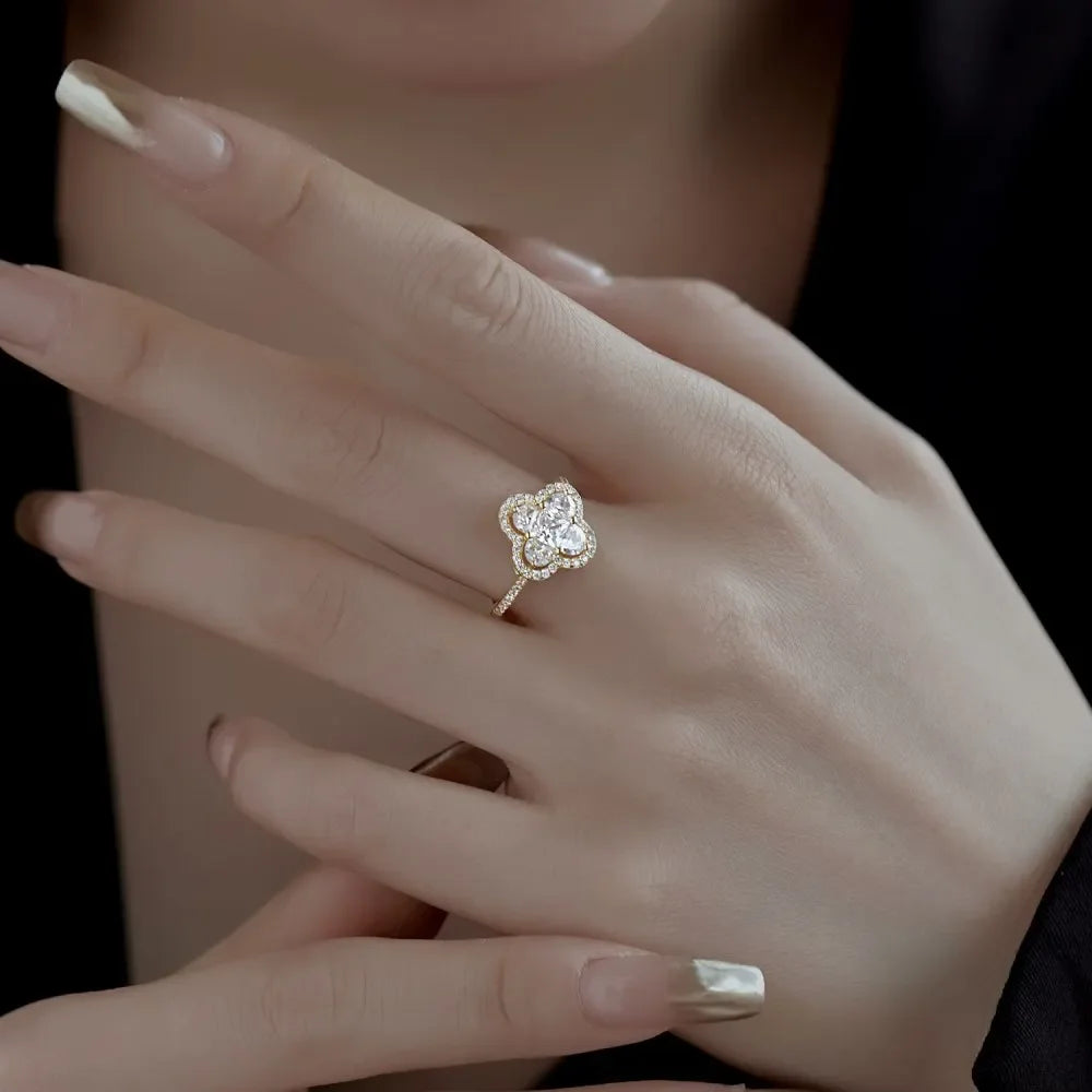 Shiny 5A Cubic Zirconia Four Clover Rings for Women CZ Lucky Ring Daily Classic Jewelry Lady Party Banquet Gifts