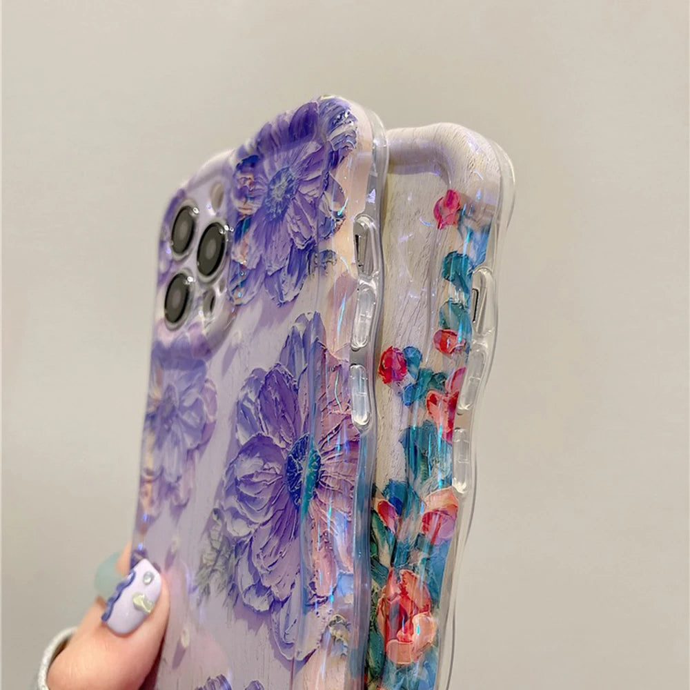 9– Retro Oil Painting Phone Case For iPhone 13 14 15 16 ProMax 12 11 Luxury Flower Print Shockproof Silicone Cover Artistic Decor