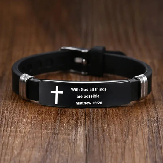 5– Bible Inspirational Words Bracelet Cross Jesus Saint Faith Sports Adjustable Stainless Steel Gifts
