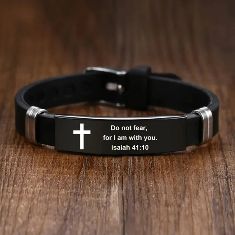5– Bible Inspirational Words Bracelet Cross Jesus Saint Faith Sports Adjustable Stainless Steel Gifts