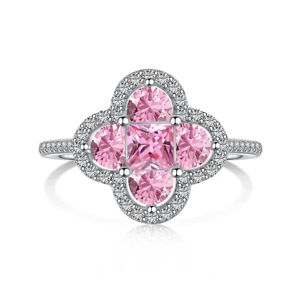 Shiny 5A Cubic Zirconia Four Clover Rings for Women CZ Lucky Ring Daily Classic Jewelry Lady Party Banquet Gifts