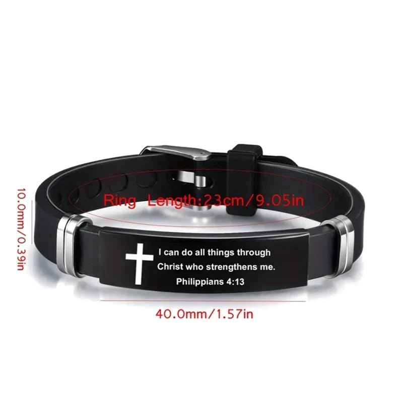 5– Bible Inspirational Words Bracelet Cross Jesus Saint Faith Sports Adjustable Stainless Steel Gifts