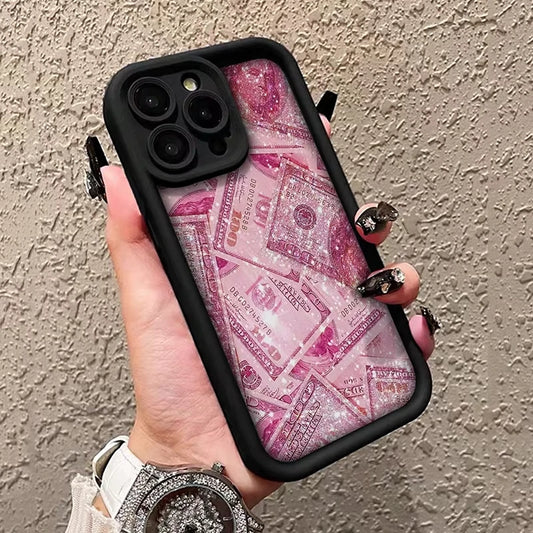 Pink Dollars Full-Coverage Banknote Design Silicone Phone Case For iPhone 16 15 14 13 12 11 Pro Max X XS XR 7 8 Plus Cover