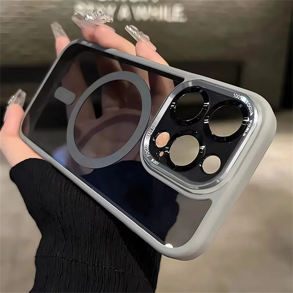 9– Magsafe Magnetic Metal Lens Protection Clear Phone Cases For iPhone 16 15 14 13 12 11 Pro Max 16 Plus Wireless Charge Cover