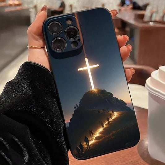 Iphone 16 15 14 13 12 11 Pro Max  Jesus Cross Painted Phone Case For iPhone XS X XR 7 8 Plus Mini SE 2020 2022