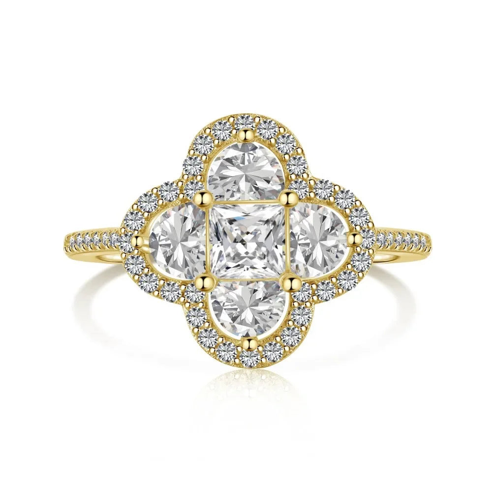 Shiny 5A Cubic Zirconia Four Clover Rings for Women CZ Lucky Ring Daily Classic Jewelry Lady Party Banquet Gifts