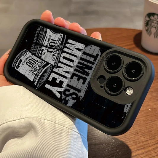 Luxury Phone Case For iPhone 16 15 14 12 11 13 Pro Max Time is Money Printed Soft Cover For iPhone 7 8 15 16 Plus X XS Case