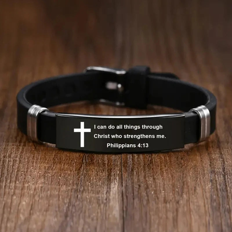 5– Bible Inspirational Words Bracelet Cross Jesus Saint Faith Sports Adjustable Stainless Steel Gifts