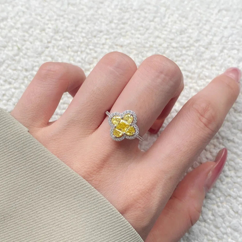 Shiny 5A Cubic Zirconia Four Clover Rings for Women CZ Lucky Ring Daily Classic Jewelry Lady Party Banquet Gifts