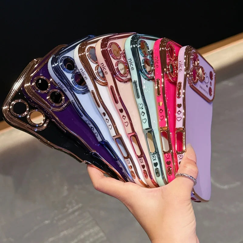 8– Side Love Electroplating Case For iPhone 17 Pro Max 17 Air 16 15 14 Plus 13 12 11 Pro Max 17Pro Max Cover Lens Shockproof Bumper