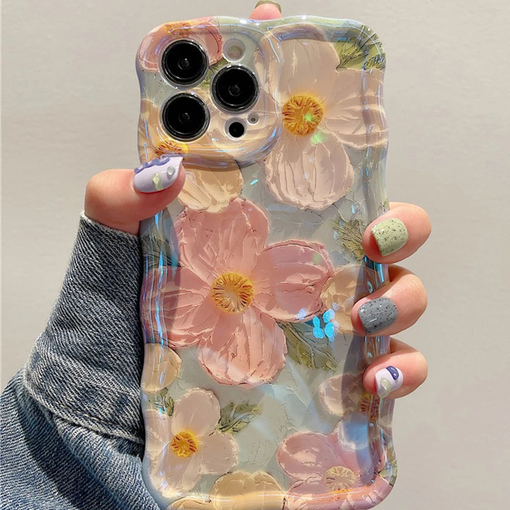 9– Retro Oil Painting Phone Case For iPhone 13 14 15 16 ProMax 12 11 Luxury Flower Print Shockproof Silicone Cover Artistic Decor