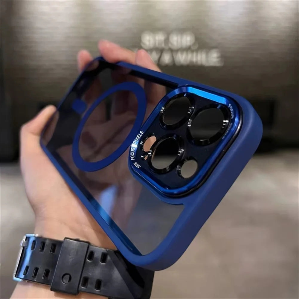 9– Magsafe Magnetic Metal Lens Protection Clear Phone Cases For iPhone 16 15 14 13 12 11 Pro Max 16 Plus Wireless Charge Cover