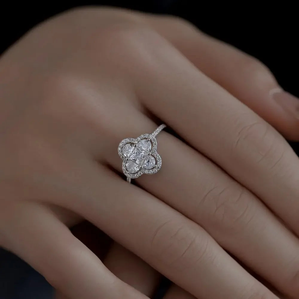 Shiny 5A Cubic Zirconia Four Clover Rings for Women CZ Lucky Ring Daily Classic Jewelry Lady Party Banquet Gifts