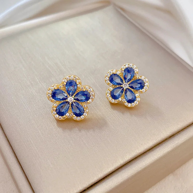 1– Stainless Steel Cherry Flower Pendant Necklace Earrings Ear Sets Wedding Bridal Cubic Zirconia Crystal Jewelry Sets Wholesale