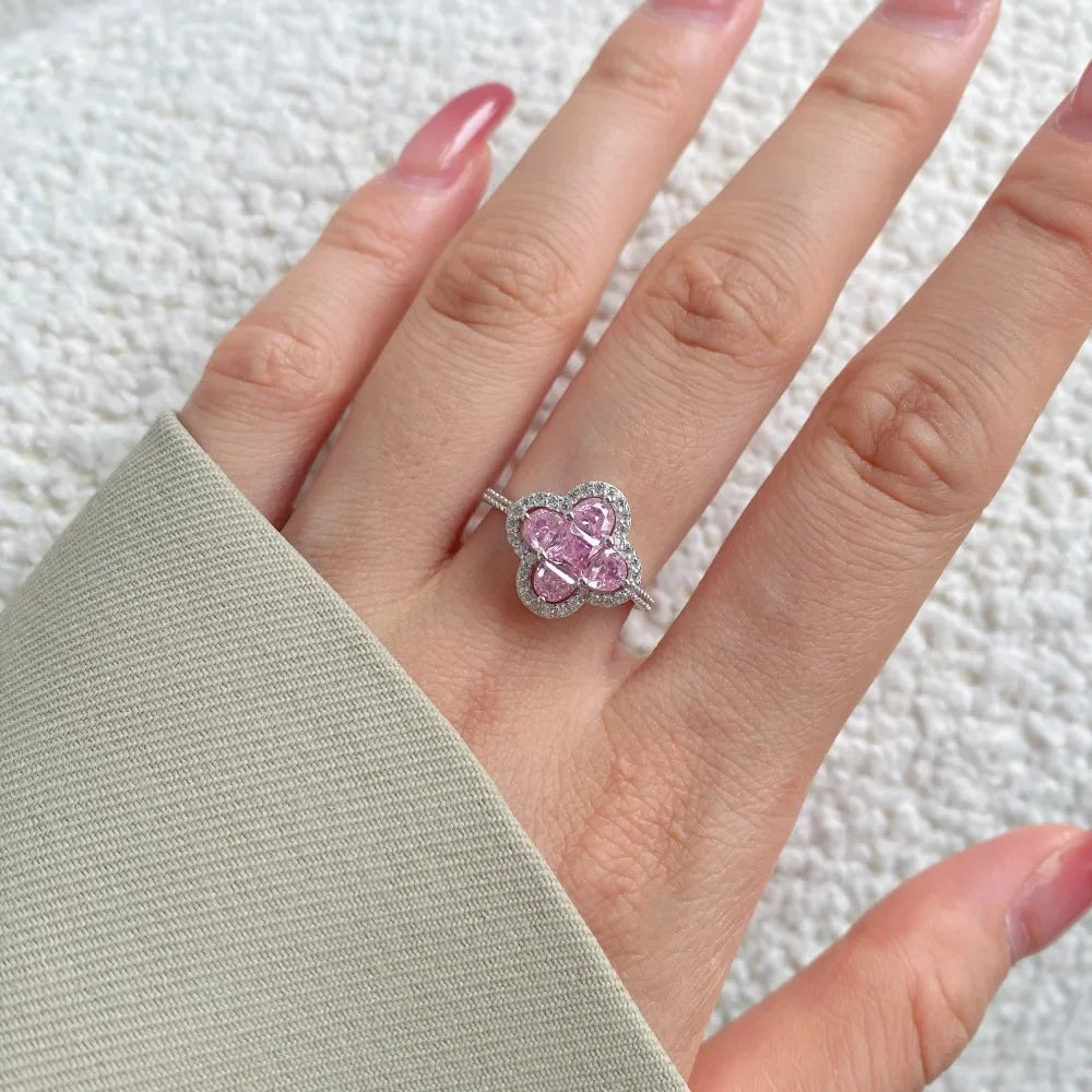Shiny 5A Cubic Zirconia Four Clover Rings for Women CZ Lucky Ring Daily Classic Jewelry Lady Party Banquet Gifts
